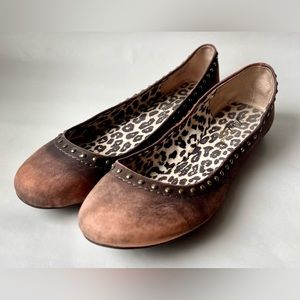 Lucky Brand 8.5 Leather Frankee Ballet Flats Studded Brown Ombré Leopard Insole